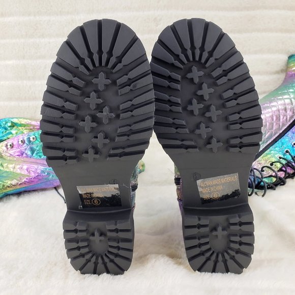 Travis Festive Quilted Metallic Rainbow Corset Lace Over the Knee Boots - Picture 10 of 11